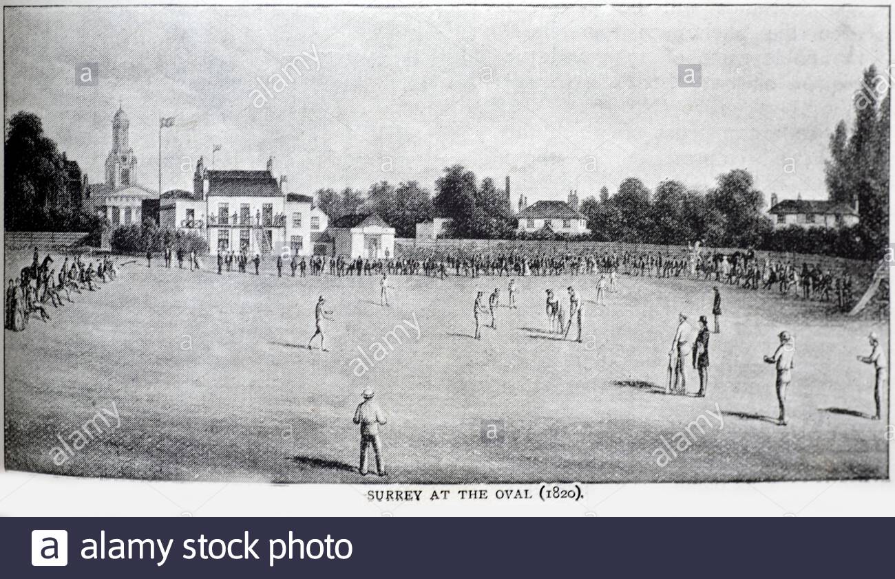 Surrey cricket at the Oval depicted in 1820, vintage illustration from 1890s Stock Photo