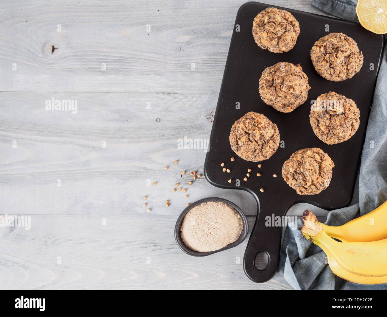 Banana muffins with buckwheat flour and poppy seeds Stock Photo Alamy
