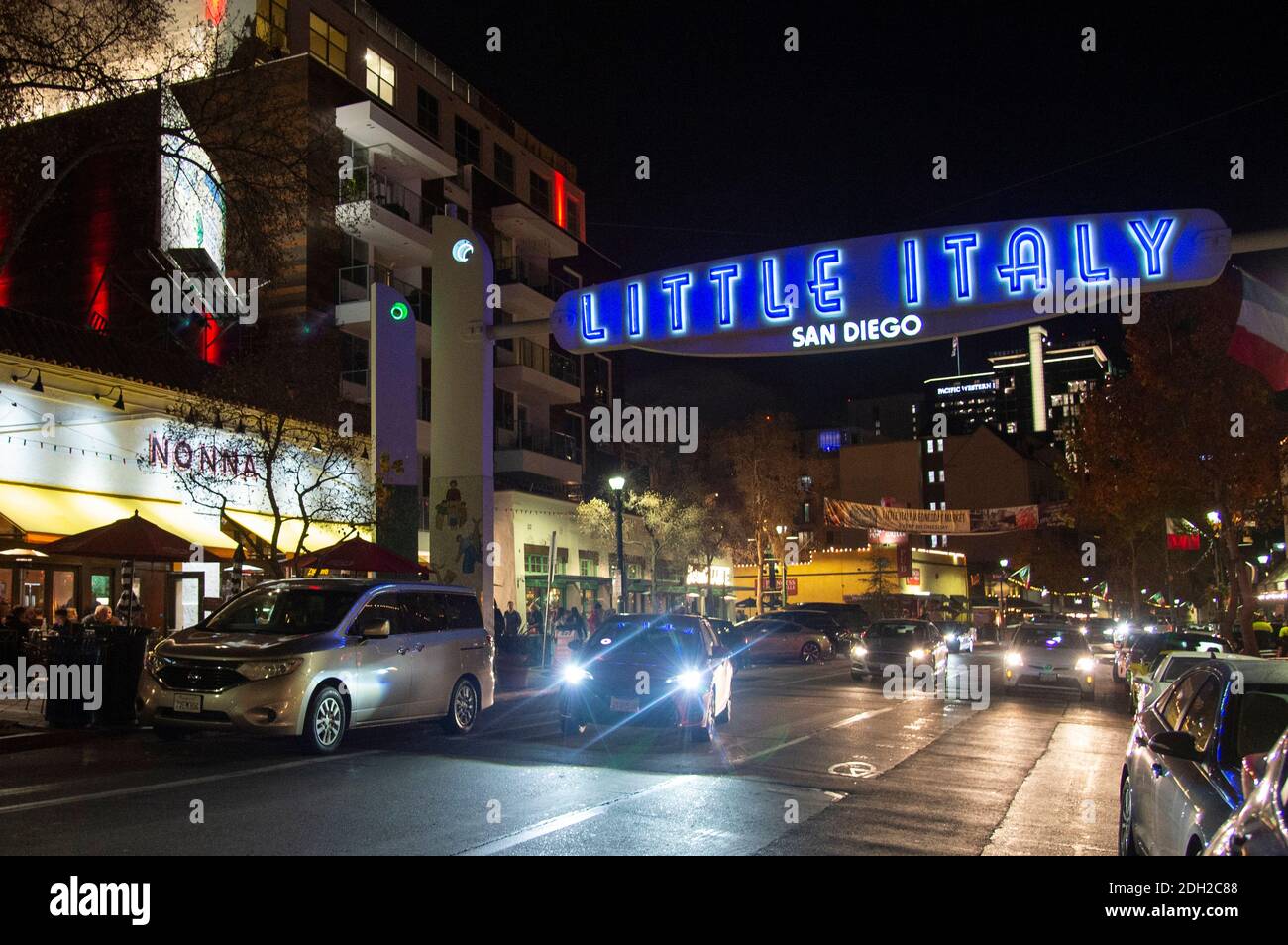 Little Italy neighborhood at night, Downtown San Diego, CA, (Photo by Casey B. Gibson) Stock Photo