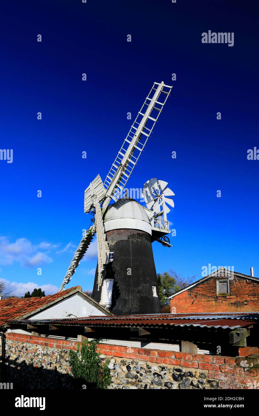 View of Bardwell Windmill, a Grade II listed tower mill, Bardwell village, Suffolk county, England, UK Stock Photo