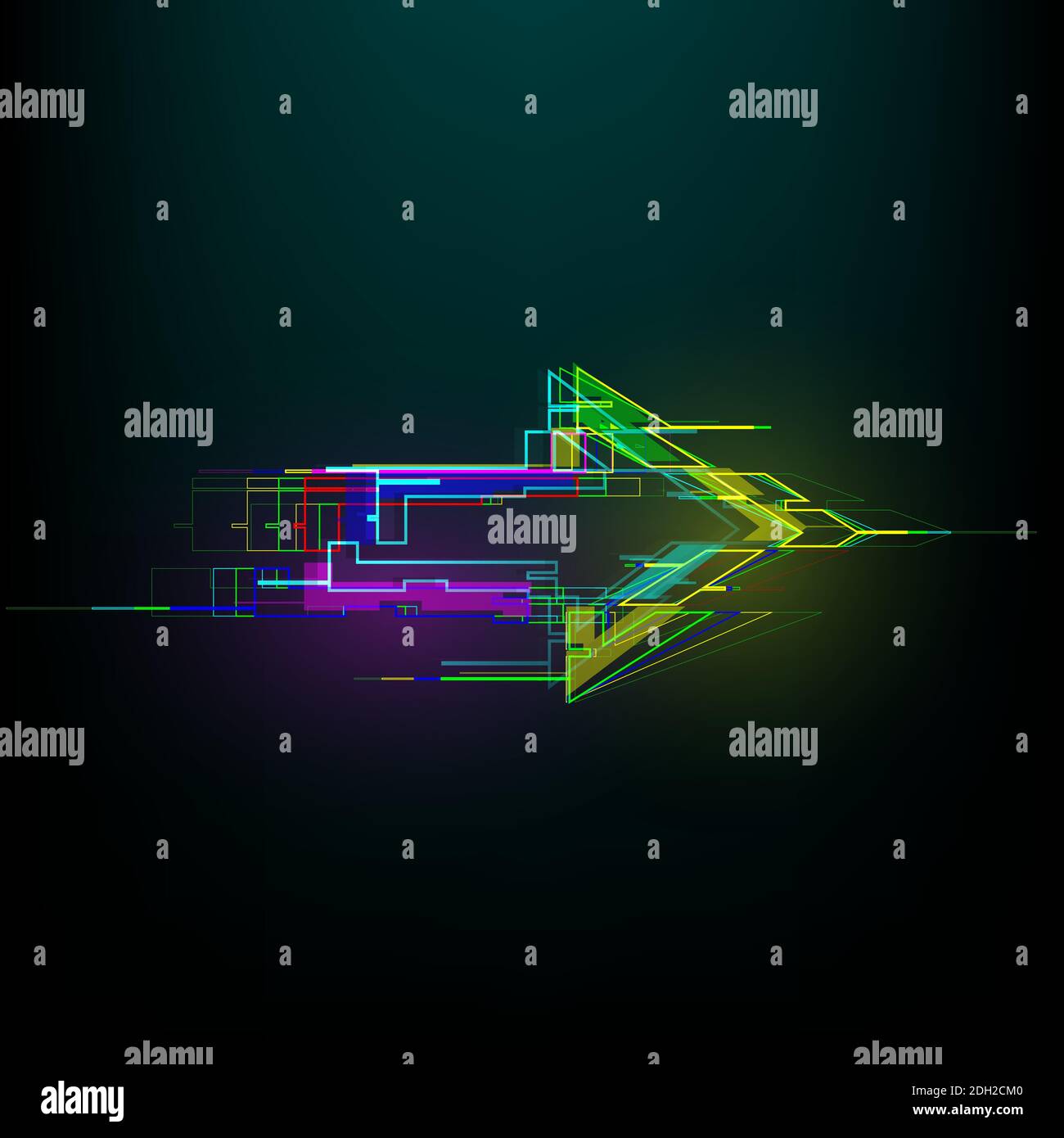 Futuristic glitch right arrow in cyberpunk style. Modern glowing ...