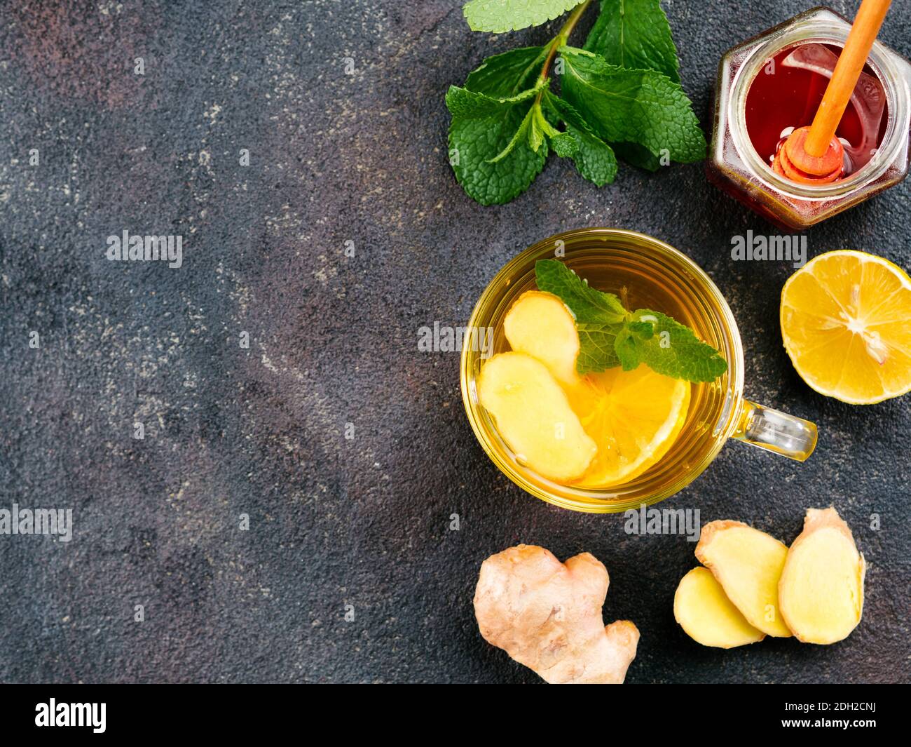 Herbal tea with ginger, mint and lemon Stock Photo