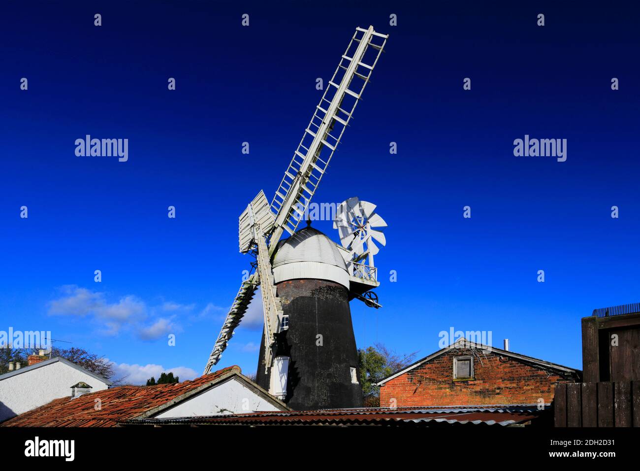 View of Bardwell Windmill, a Grade II listed tower mill, Bardwell village, Suffolk county, England, UK Stock Photo