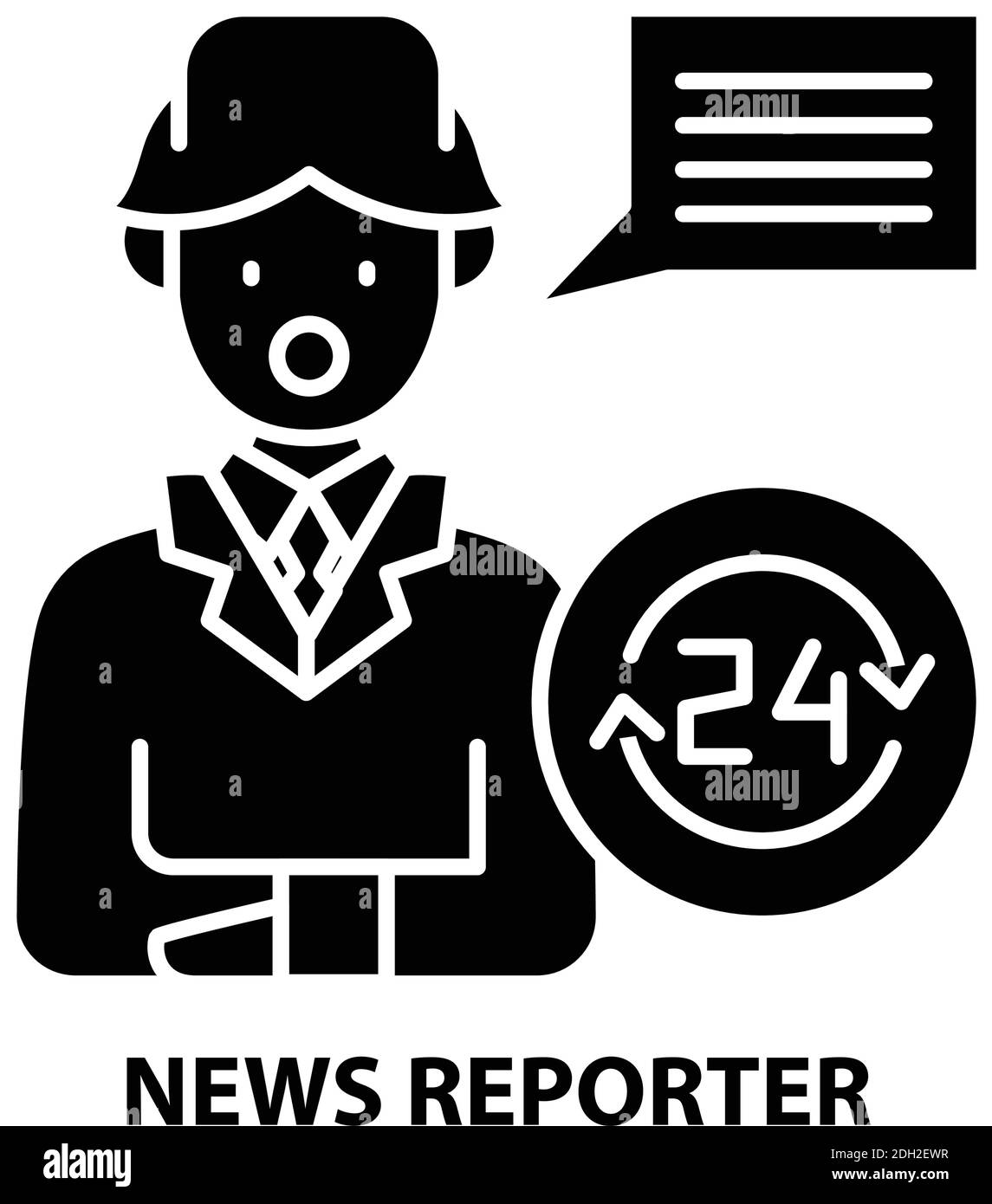 news reporter icon, black vector sign with editable strokes, concept illustration Stock Vector