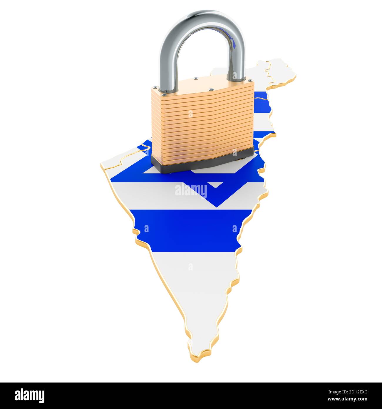 Israeli Padlocks Lockdown in Israel. Padlock with map, border protection concept. 3D ...