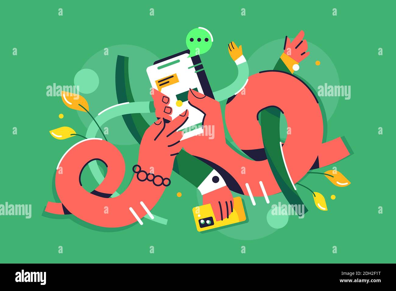 Concept of intertwining hands together in flat style Stock Vector