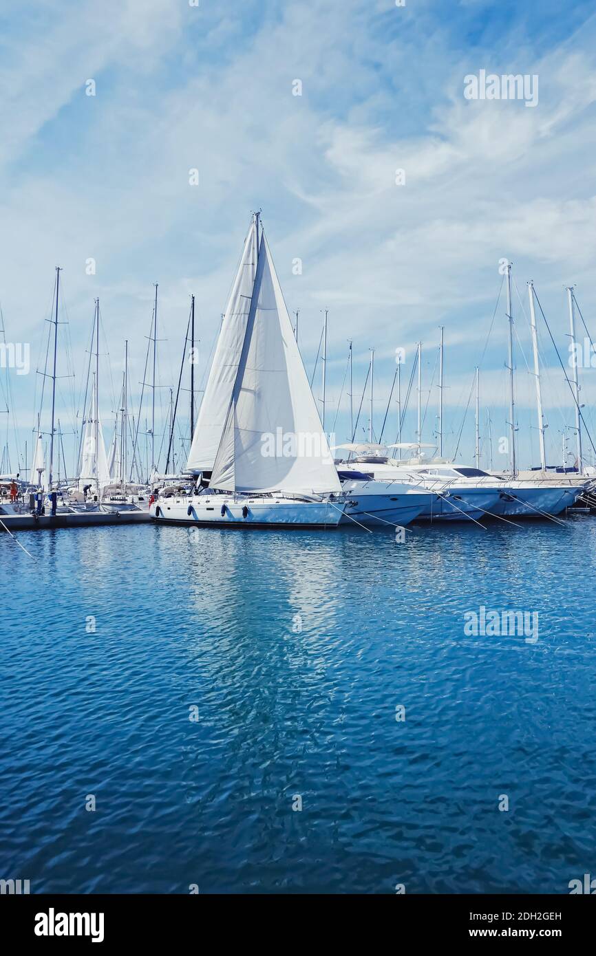 Yachts and boats in the harbor on Mediterranean sea coast, travel and leisure Stock Photo