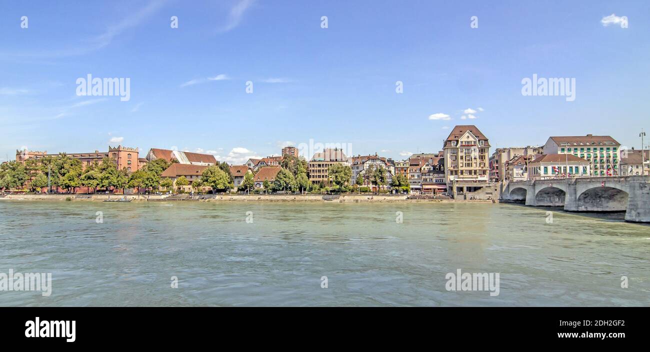 Basel Rhine bank with former barracks, Switzerland Stock Photo - Alamy