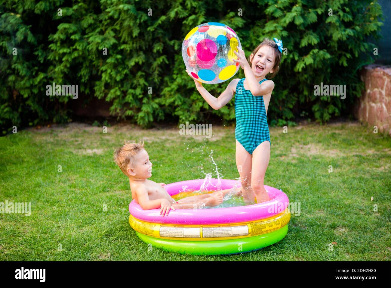 Inflatable Pool. Summer vacation concept. Games in water. Leisure in ...