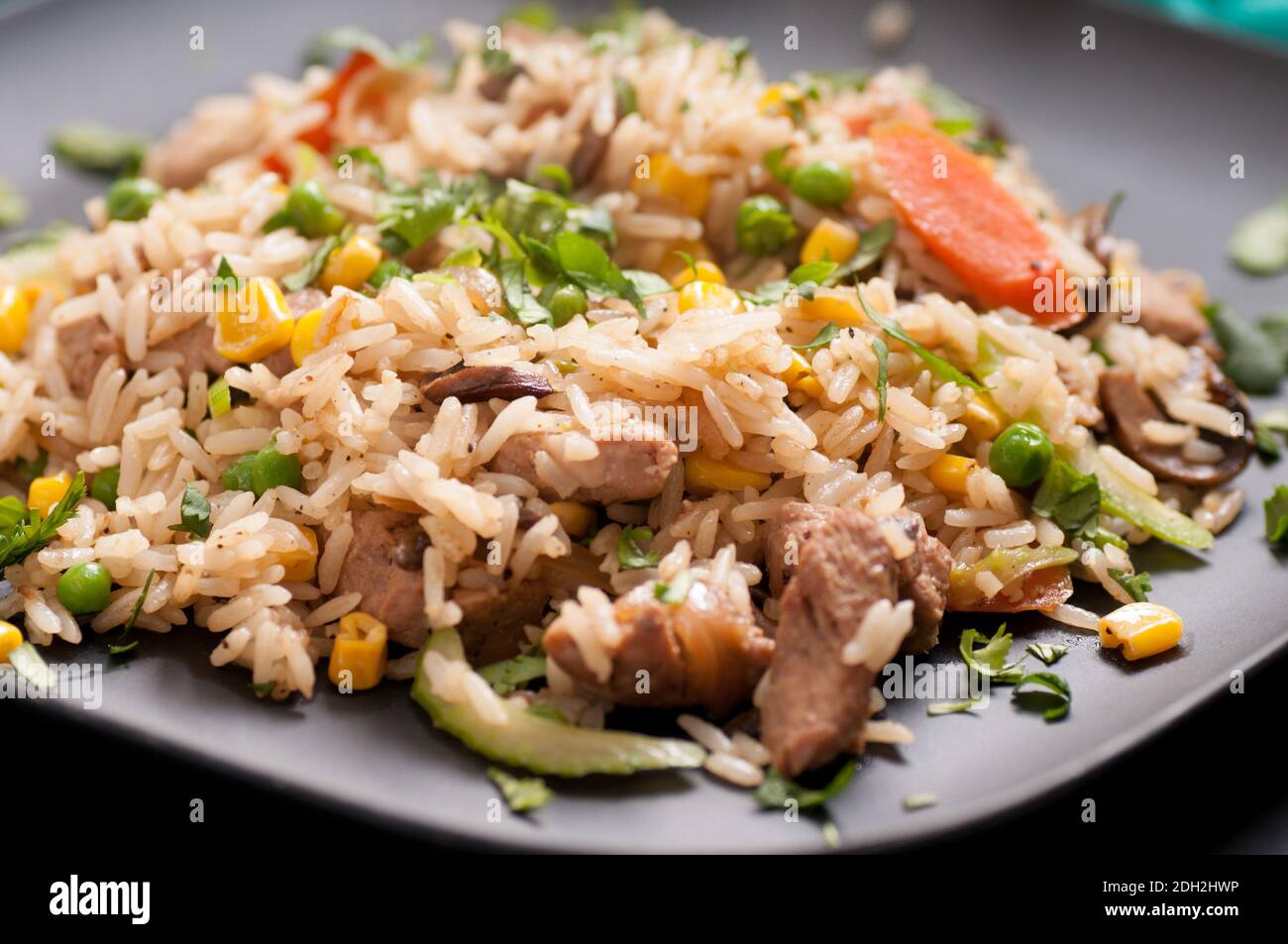 pork fried rice with farm fresh vegetables Stock Photo