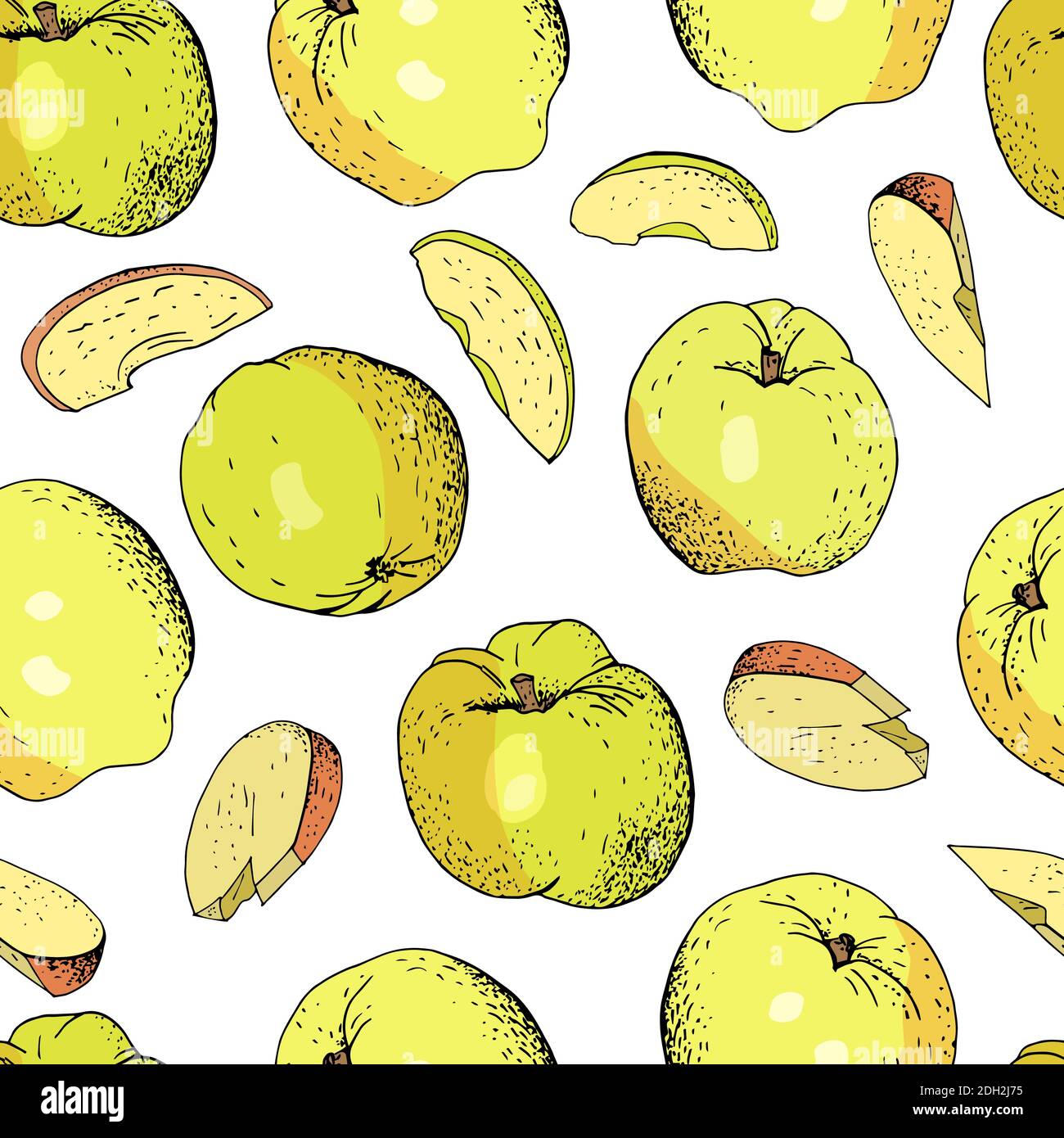 Seamless pattern whith apples and apple slices isolate on white background. Stock Vector