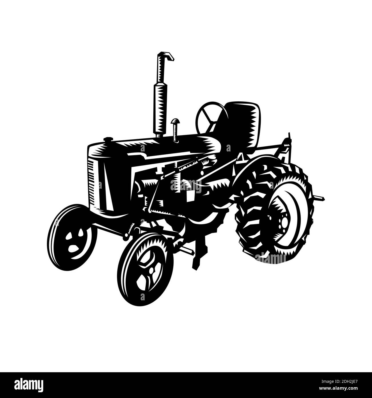 Vintage Farm Tractor Retro Woodcut Black and White Stock Photo - Alamy