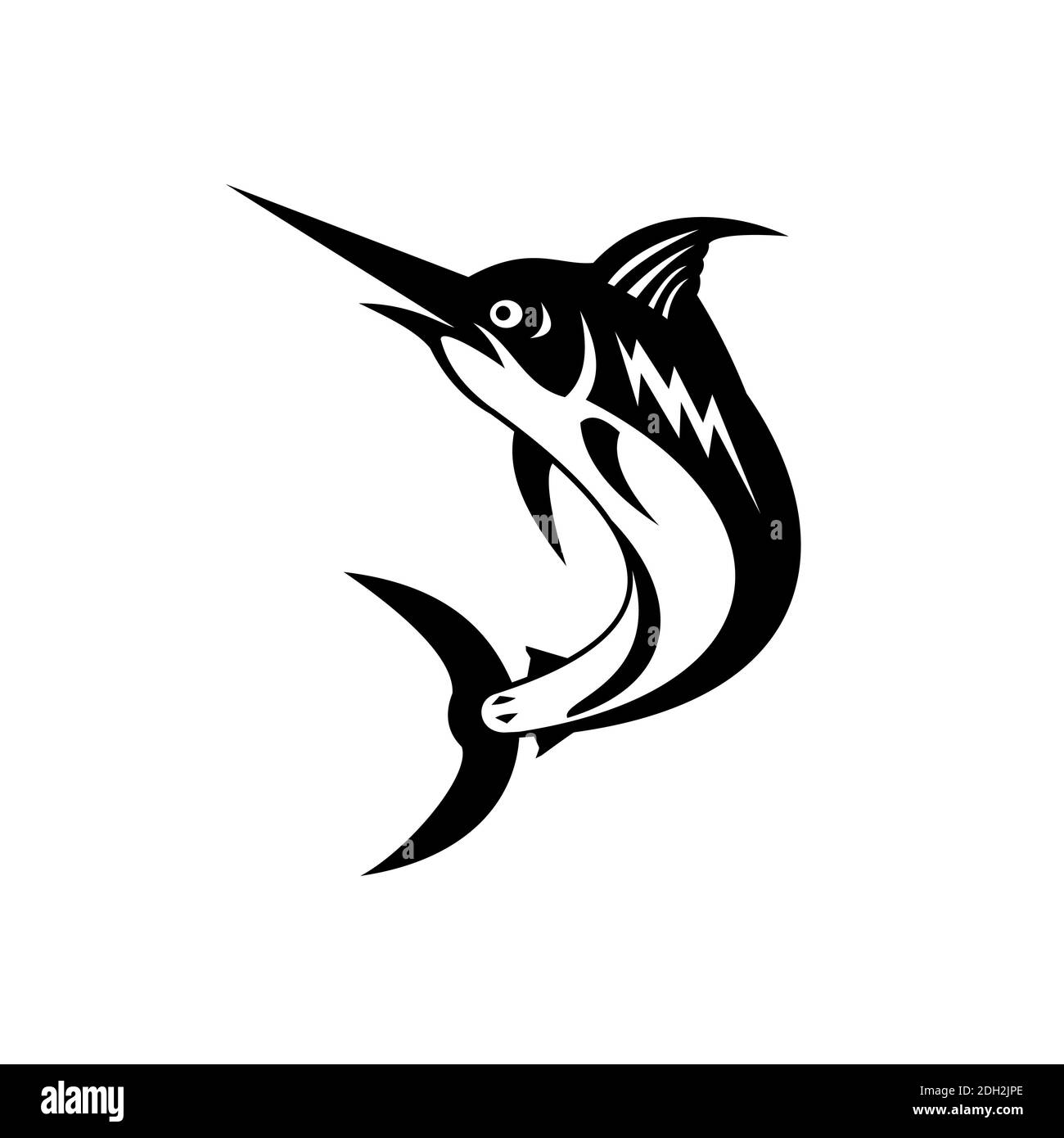 Blue Marlin Jumping Up Retro Black and White Stock Photo