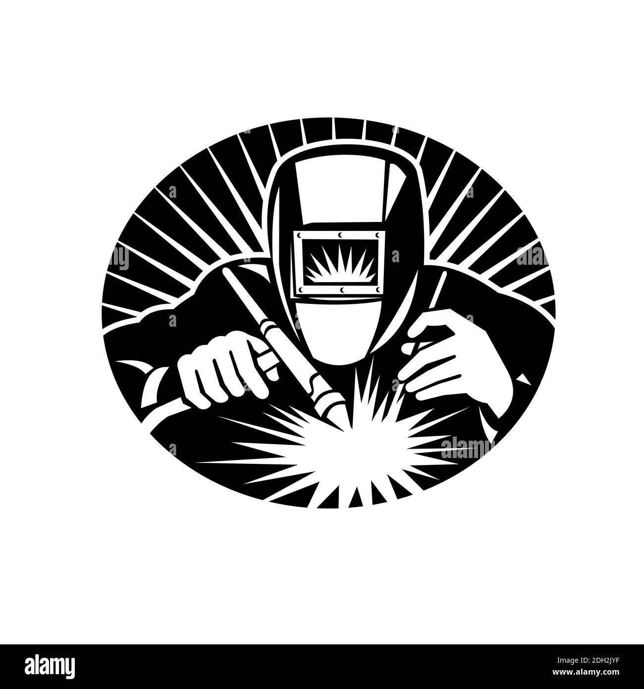 Welder Tig Welding Front View Oval Retro Black and White Stock ...