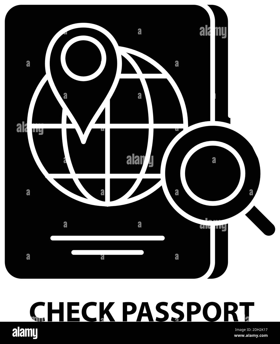 check passport icon, black vector sign with editable strokes, concept illustration Stock Vector