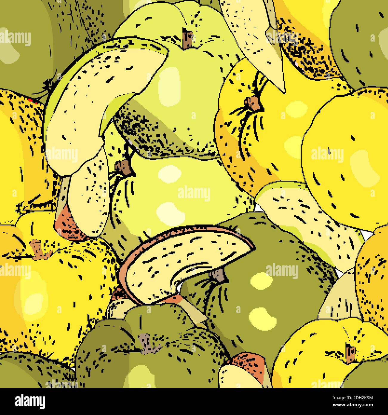 Seamless pattern whith apples and apple slices. Stock Vector