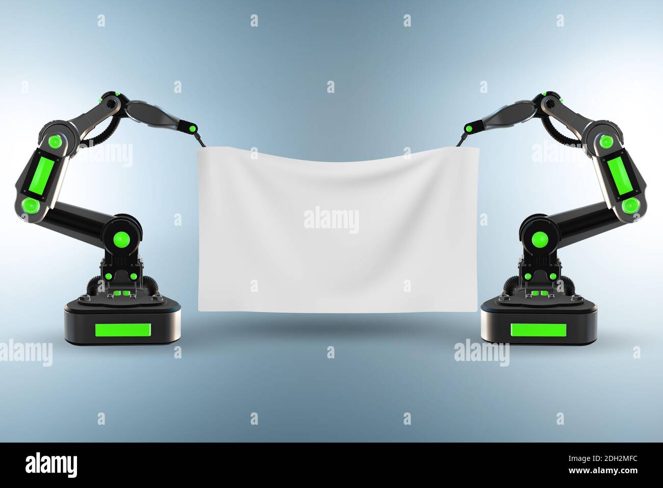 Blank poster supported by robotic arms Stock Photo