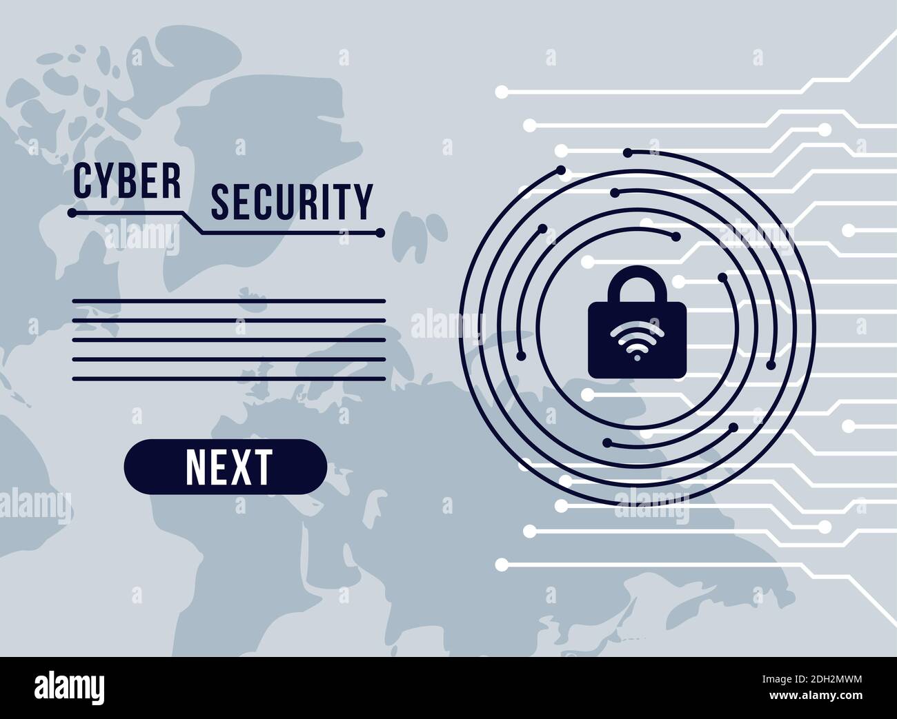 cyber security infographic with padlock and wifi signal in circuit