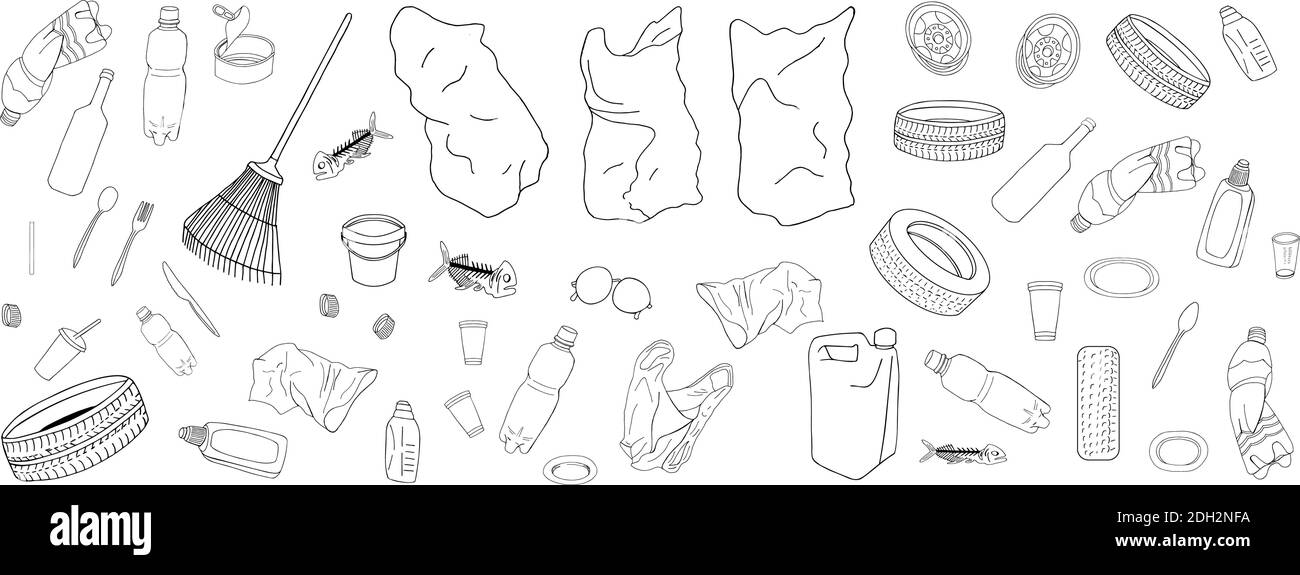 Set of garbage and bags isolate on white background. Vector illustration. Stock Vector