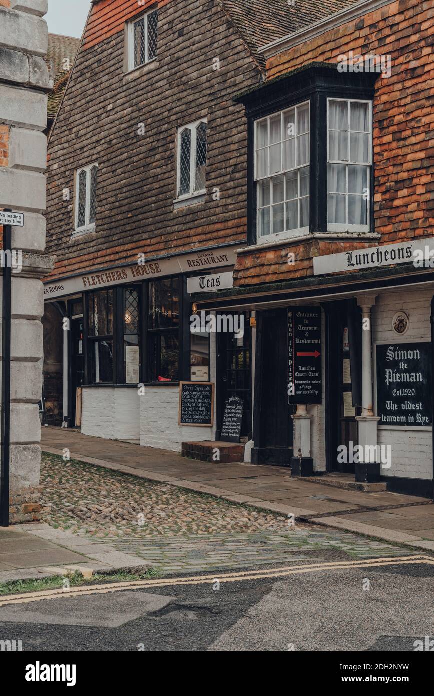 Rye, UK October 10, 2020 Facade and entrance of Simon the Pieman