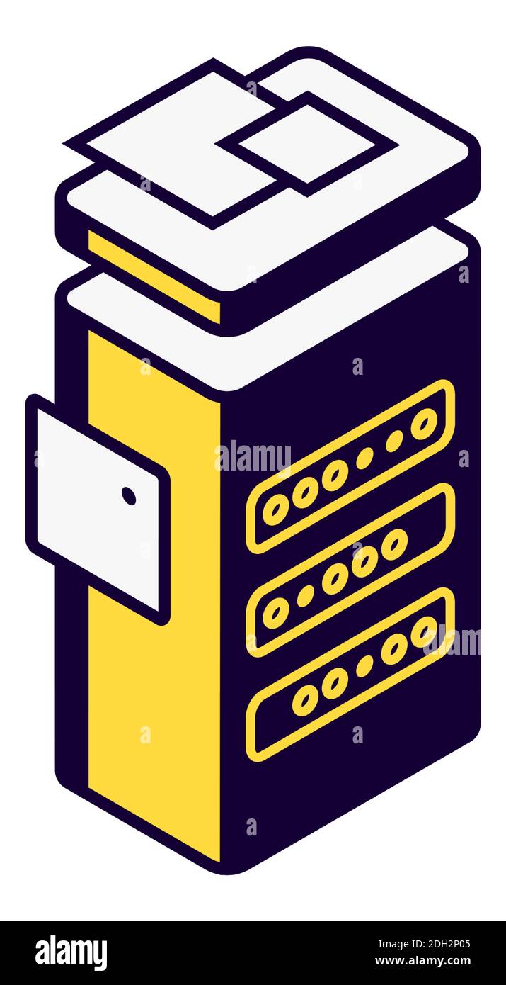 Server rack isolated isometric vector icon, equipment for cloud computing and information storage Stock Vector