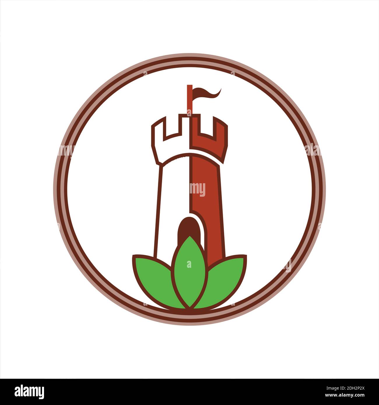 leaf green castle icon logo vector flat concept design Stock Vector