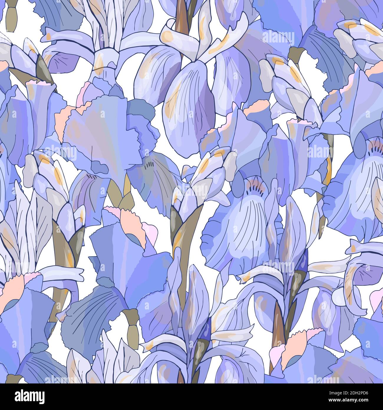 Romantic floral seamless pattern with irises. Stock Vector