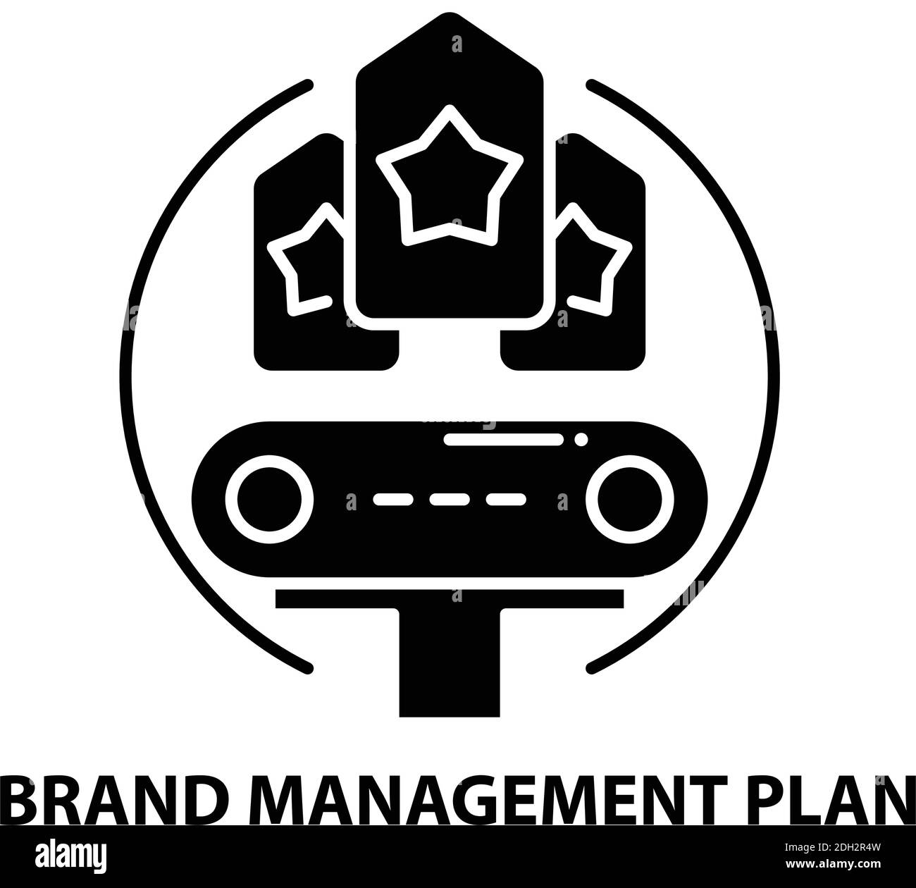 brand management plan icon, black vector sign with editable strokes, concept illustration Stock