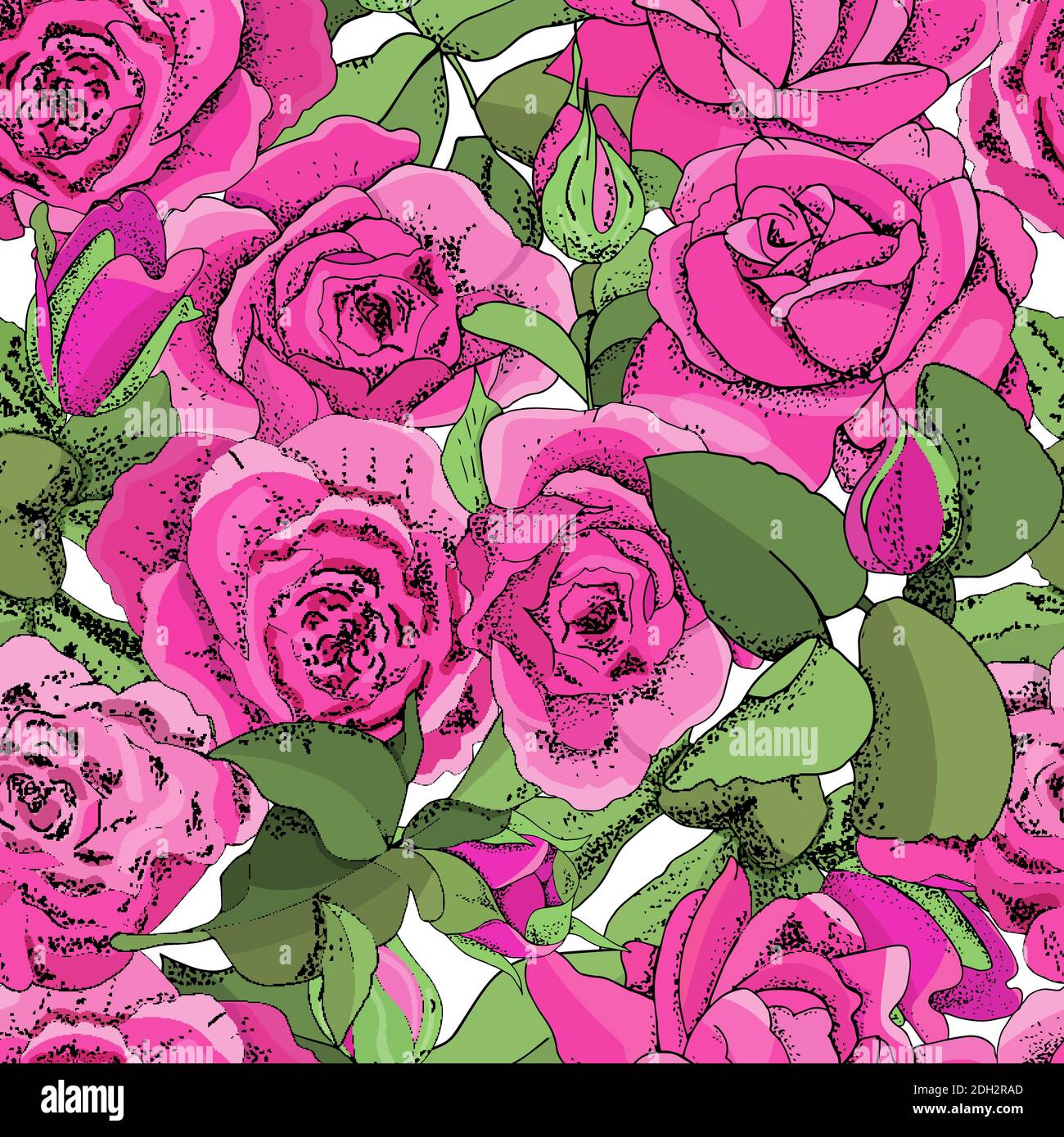 Flowers seamless pattern isolated on white background. Vector hand ...
