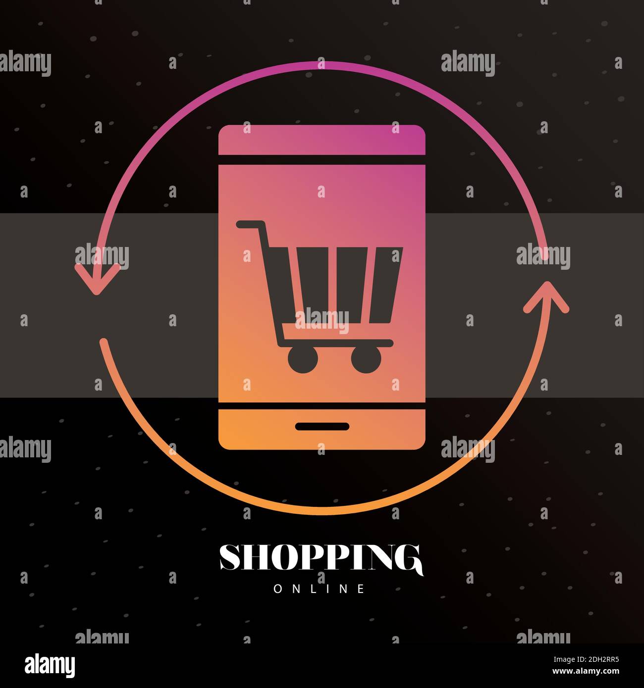 shopping cart with arrow in smartphone line style icon vector ...