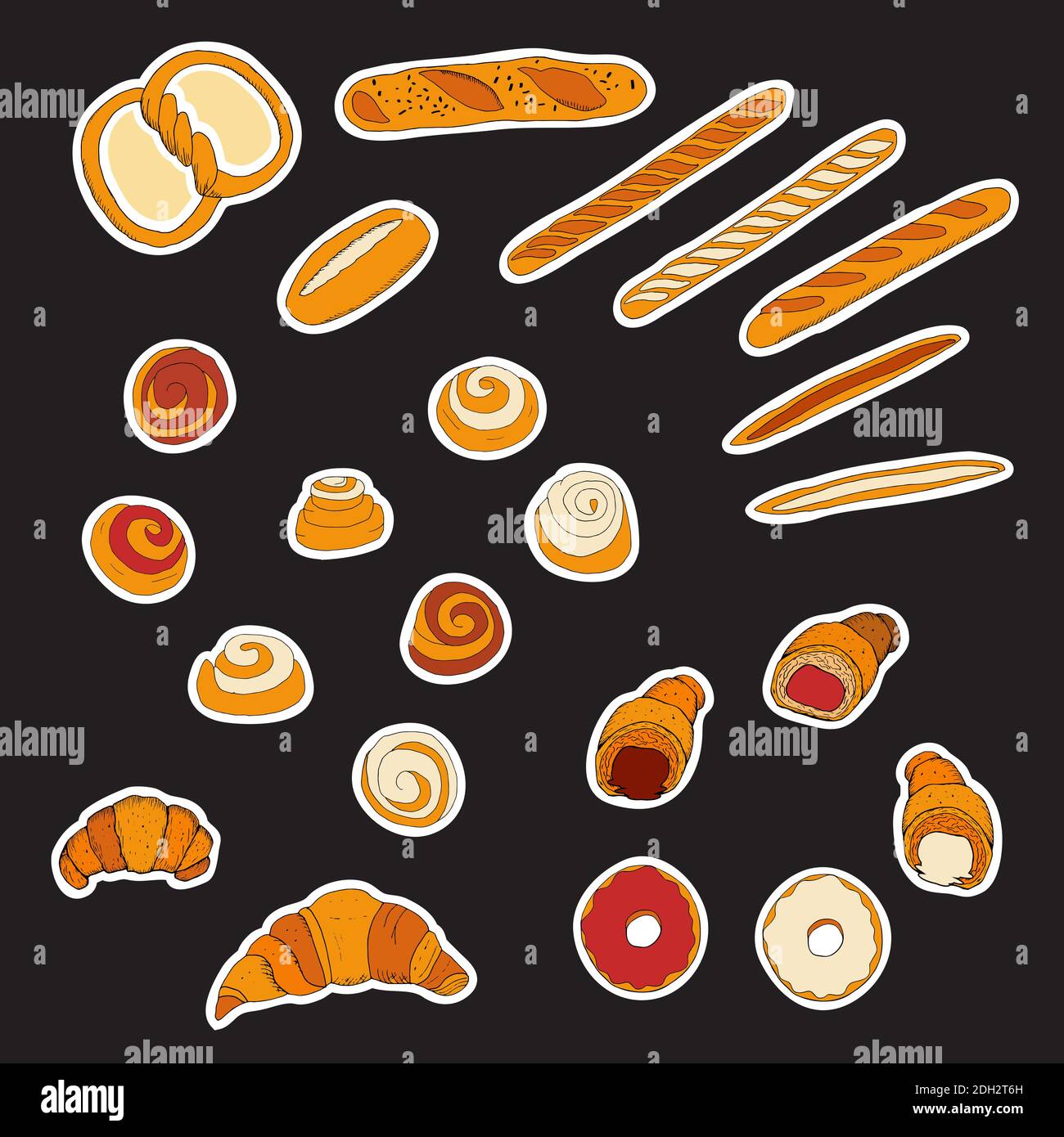 Large set of stickers or labels with bakery and sweets. Big vector collection. Stock Vector