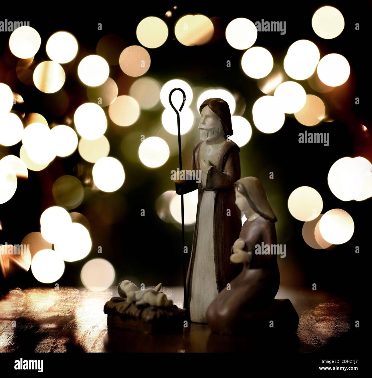 Christmas nativity scene with baby Jesus, Mother Mary and Joseph with