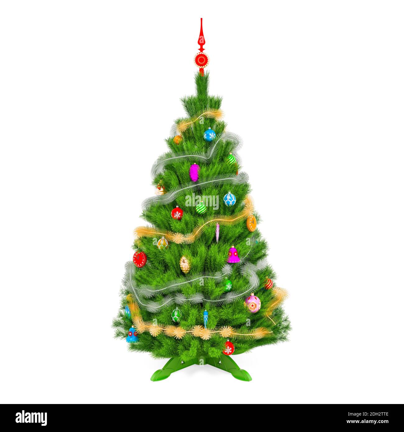 Christmas tree with Christmas decoration, 3D rendering isolated on ...