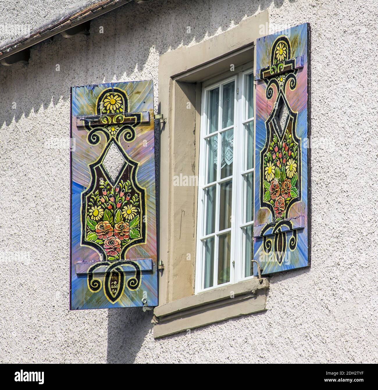 Artful painting at the  window shutters,  Neunkirch, Canton Schaffhausen, Switzerland Stock Photo