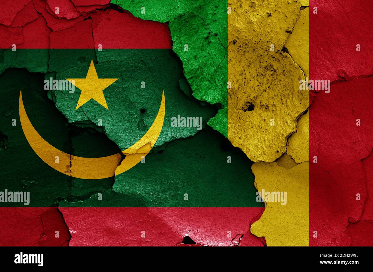 Flags of Mauritania and Mali painted on cracked wall Stock Photo - Alamy