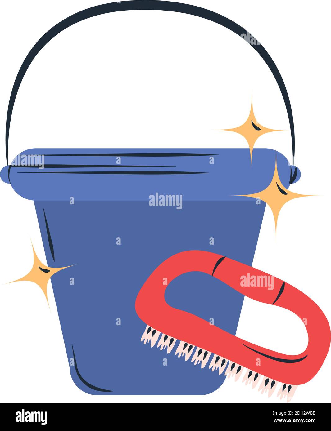 cleaning, bucket and brush supplies tools equipment vector illustration Stock Vector
