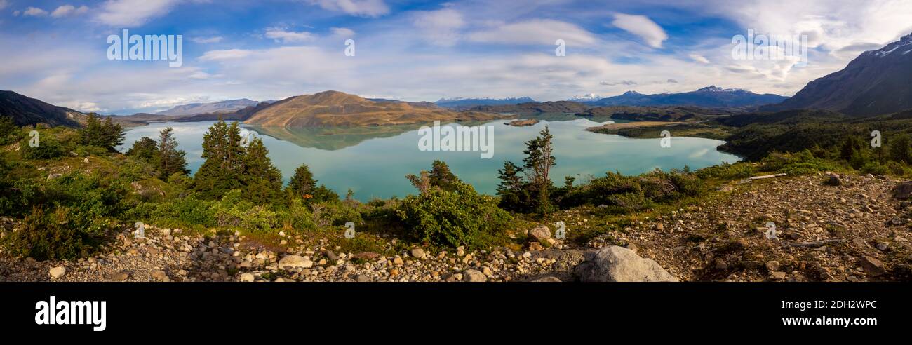 blue lake in Torres del Paine National Park in Chilean Patagonia Stock Photo