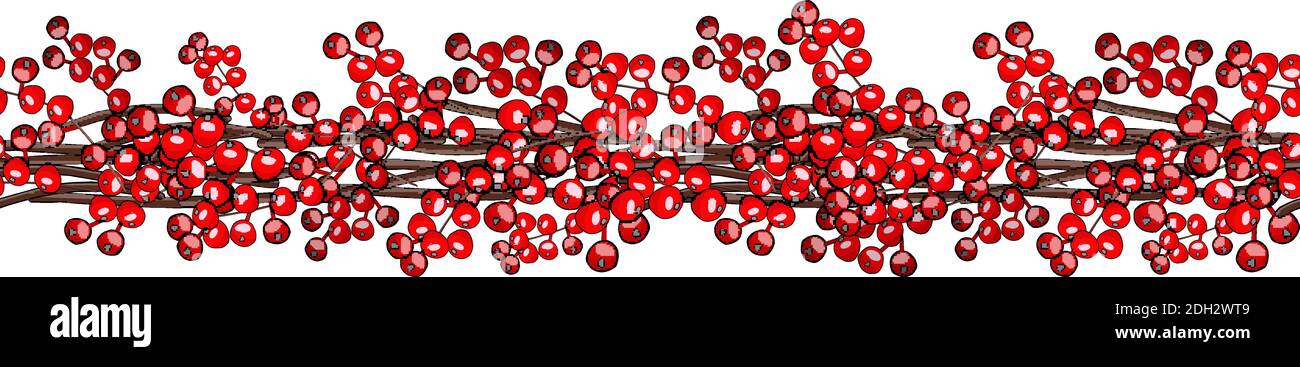 Hand drawn border with red berries. Vector round frame for Christmas cards and winter design. Stock Vector
