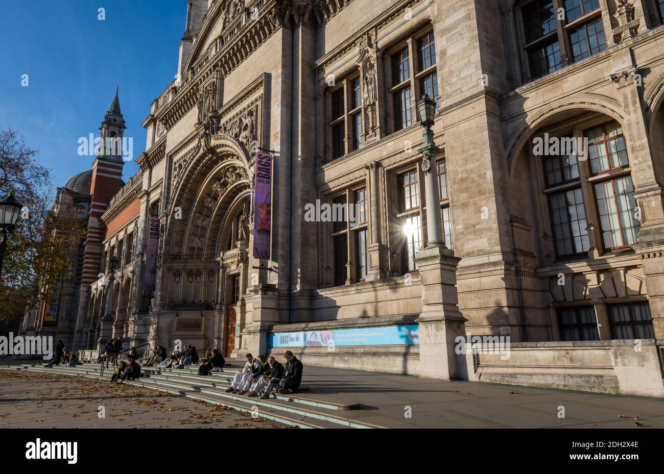 An exterior view of the Victoria and Albert Museum in London Knightsbridge. One of Britain's major historic institutions. Stock Photo