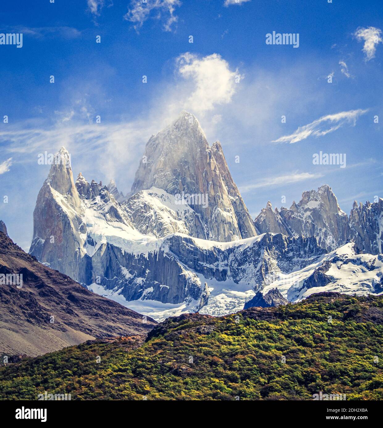 Cerro Fitz Roy in El Chalten in the Glacier National Park in Patagonia of Argentina Stock Photo