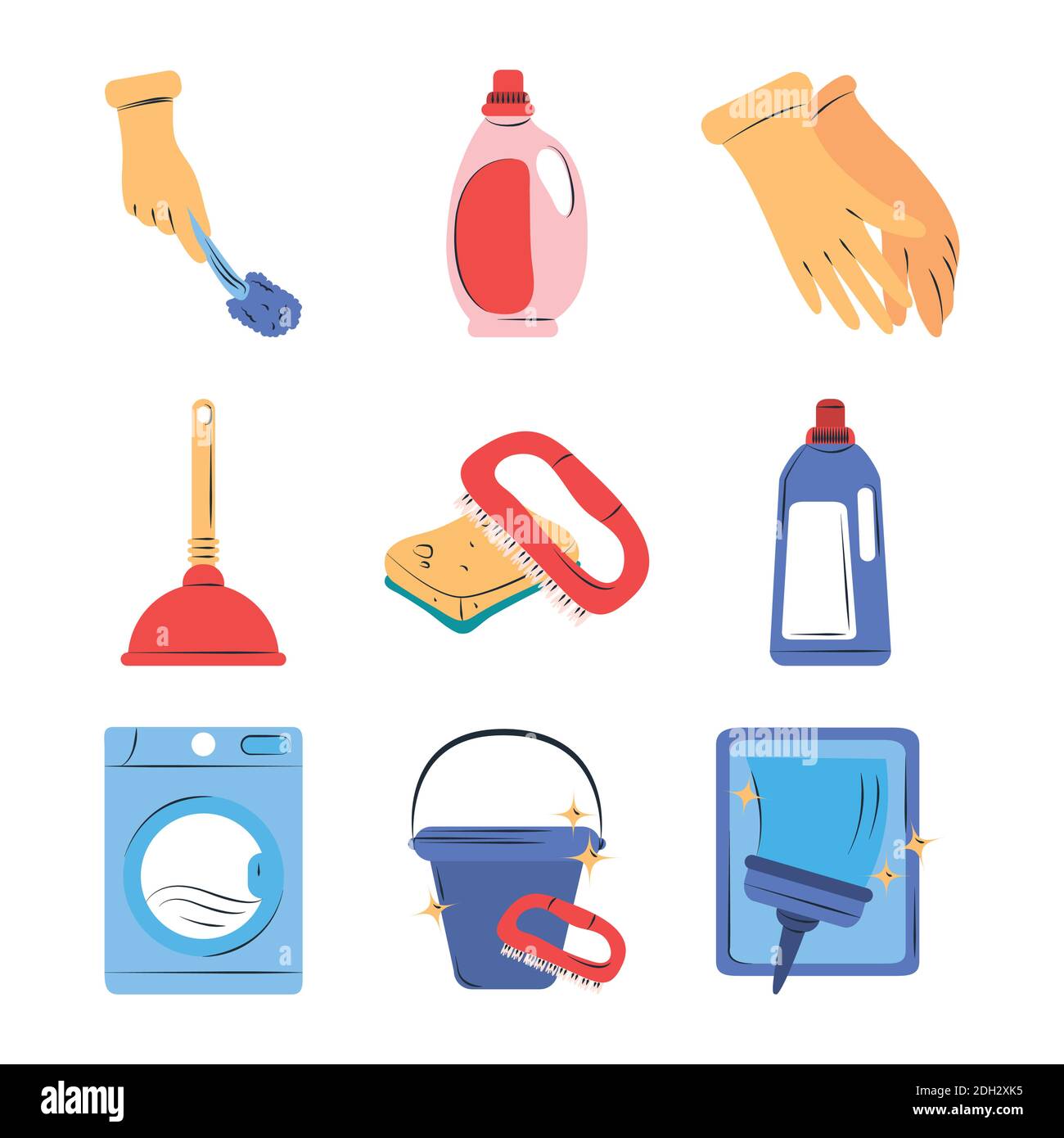 Cleaning supplies. Home clean tools. Brush, bucket window wipes
