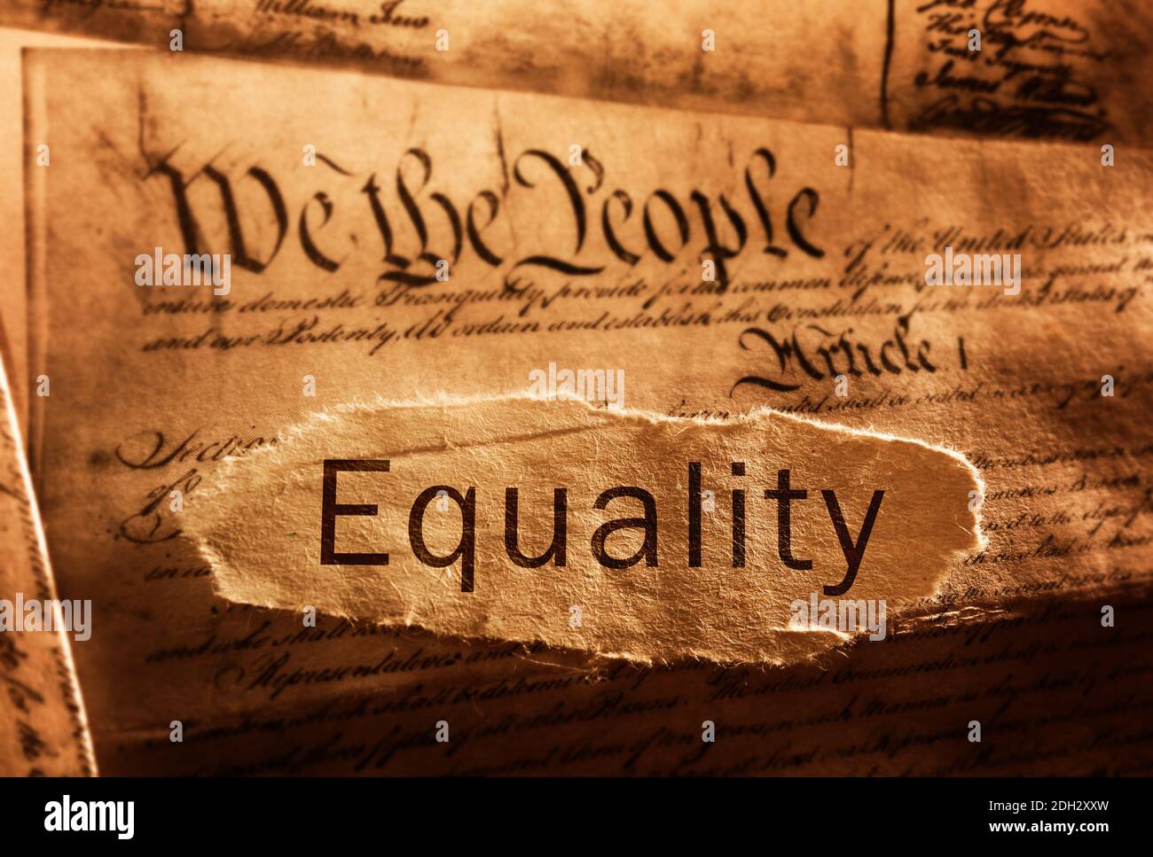 Equality news headline on US Constitution Stock Photo