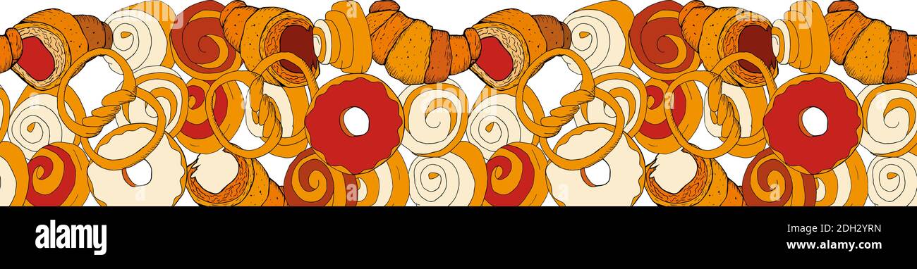 Hand drawn seamless pattern of donuts. Hand drawn elements Stock Vector