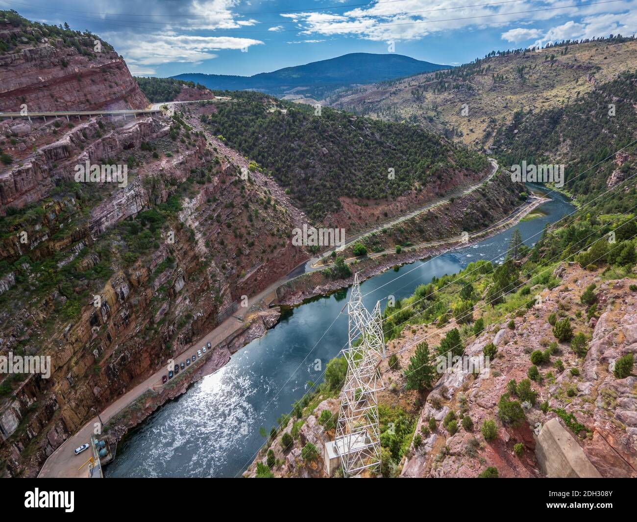 Green River below the dam, Flaming Gorge Dam, Flaming Gorge National Recreation Area, Dutch John, Utah. Stock Photo