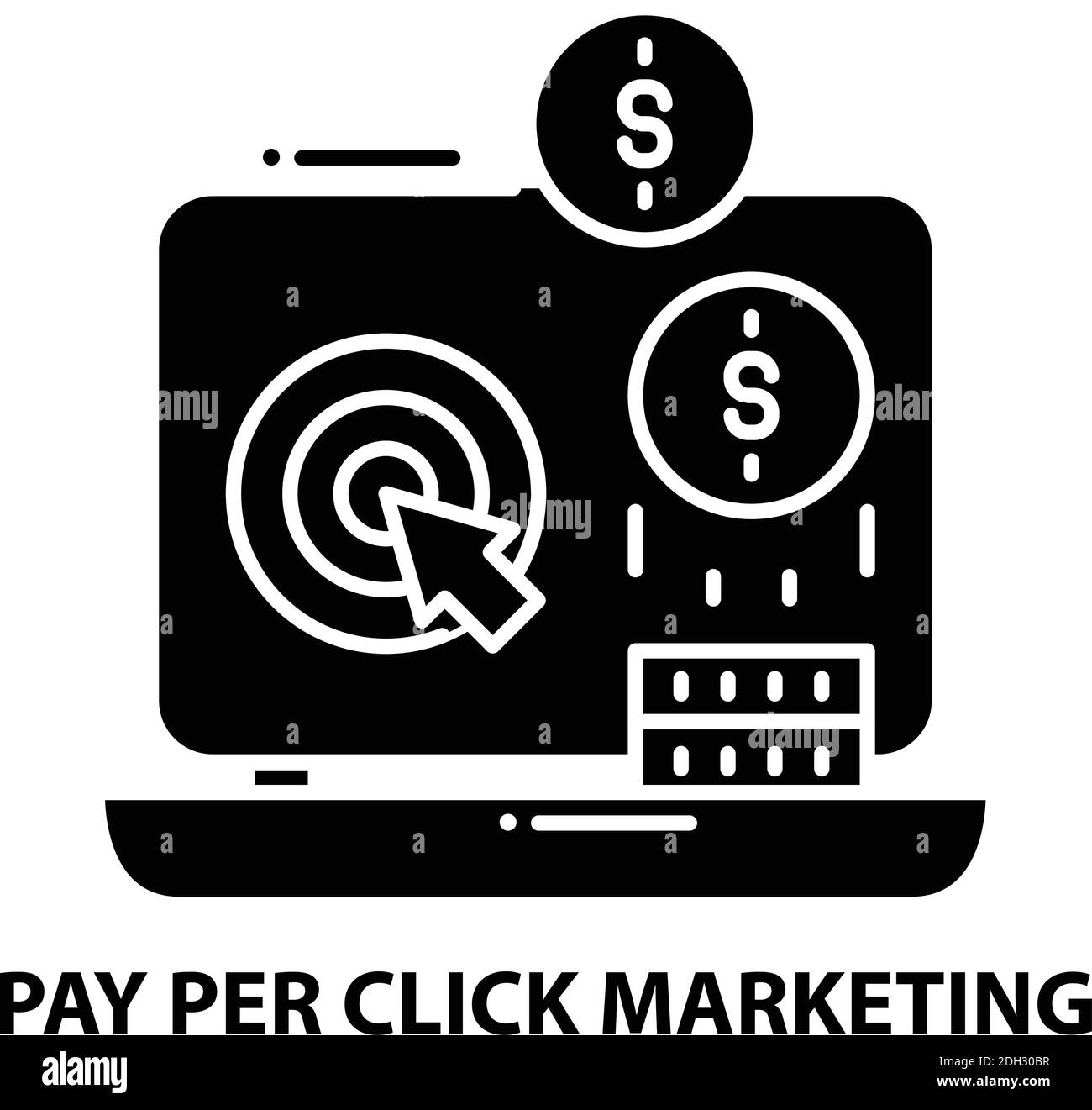 pay per click marketing icon, black vector sign with editable strokes ...
