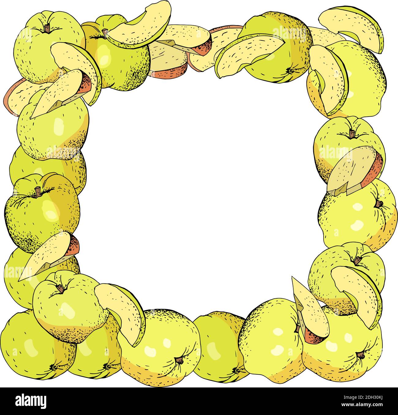Square template with apples, apple slices. Hand drawn food illustration Square template with apples, apple slices. Hand drawn food illustration