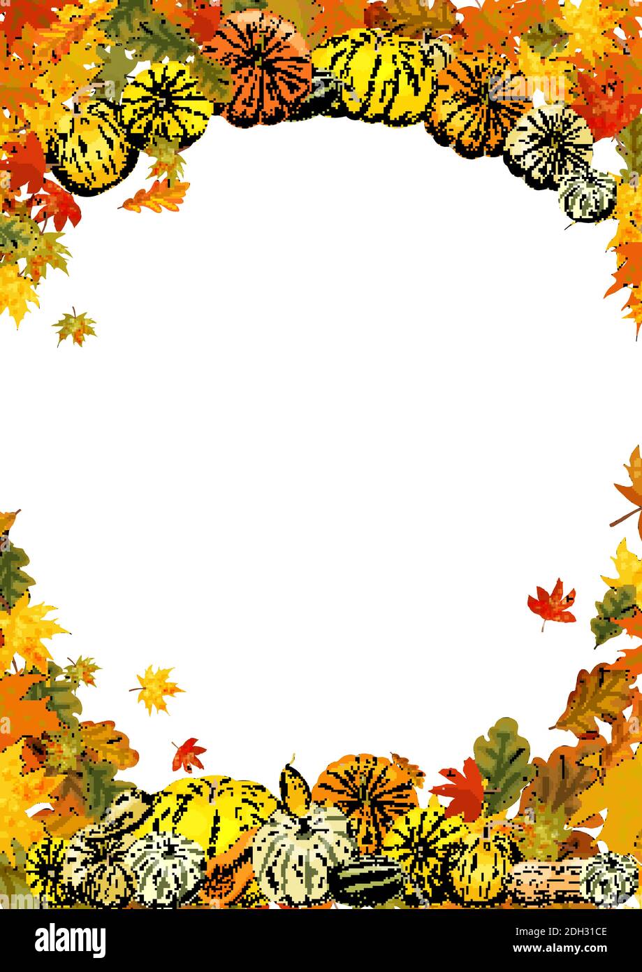 Autumn frame isolated on white background. Pumpkins, leaves, acorns. Stock Vector