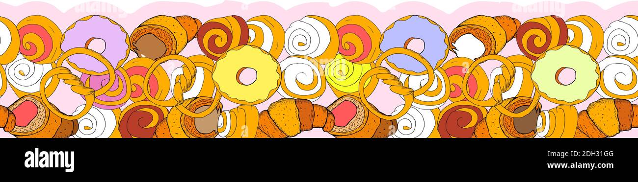 Hand drawn seamless pattern of donuts. Hand drawn elements Stock Vector