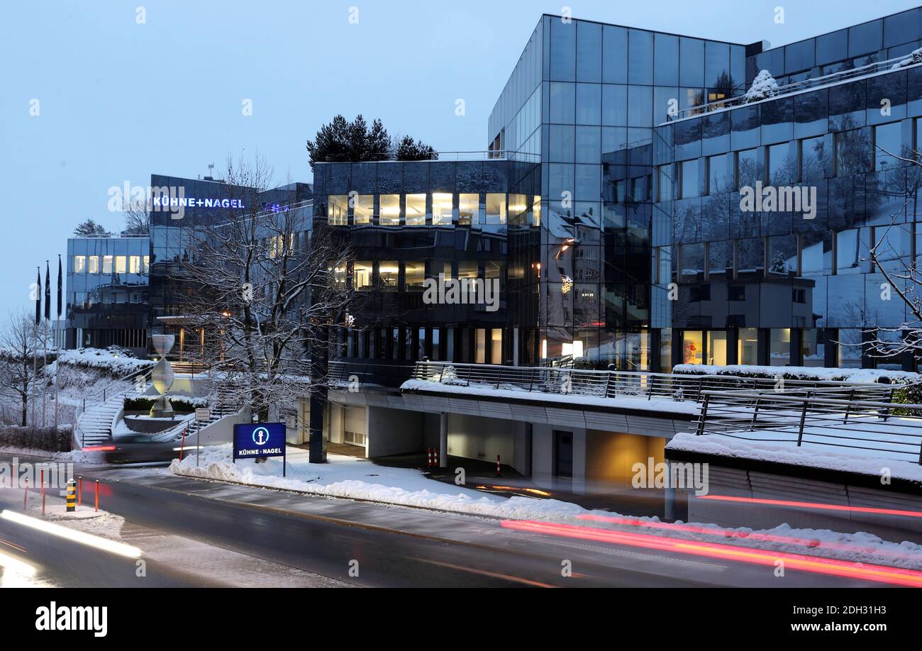 General view shows the headquarters of Swiss logistics group Kuehne + Nagel,  as the spread of the coronavirus disease (COVID-19) continues, in  Schindellegi, Switzerland December 9, 2020. Picture taken with long  exposure.