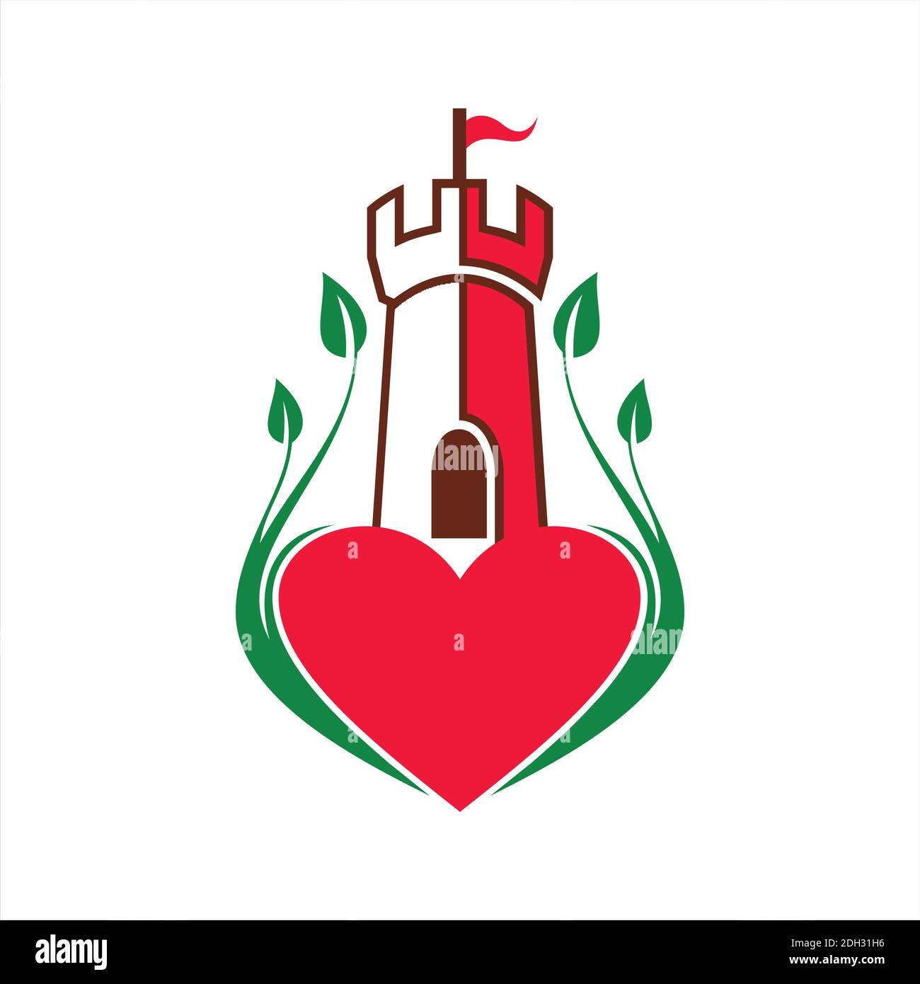 abstract castle love icon logo vector flat concept design Stock Vector